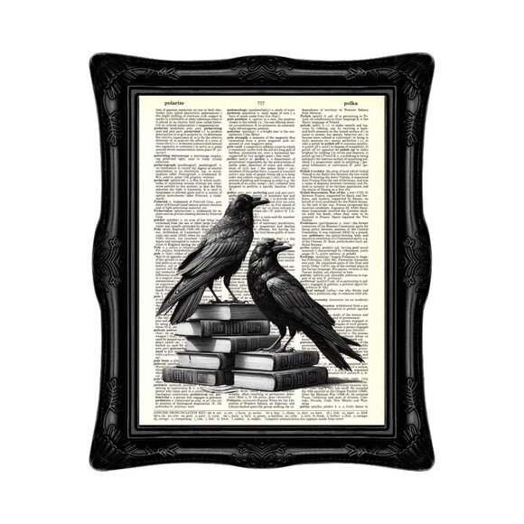 Raven Crow on Books DICTIONARY ART PRINT - Vintage Wall Decor Poster - Picture 8 of 12
